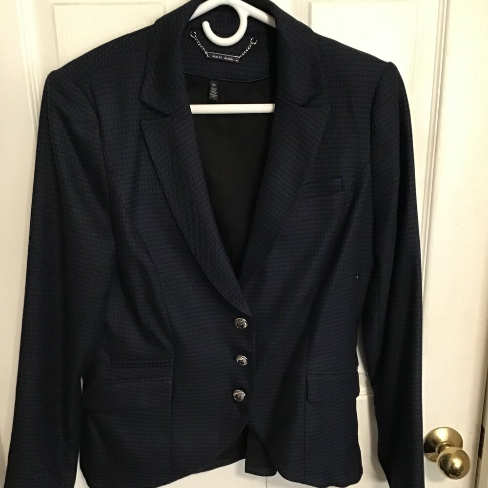 WHBM Fitted Blazer, Blue-Black Herringbone, Size 10